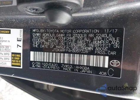 2017 Toyota Prius Prime Advanced из США, поврежденный, VIN JTDKARFP4H3057326